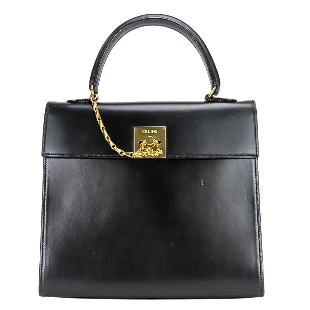 Celine Handbag Ganchini Leather Black Gold Chain
