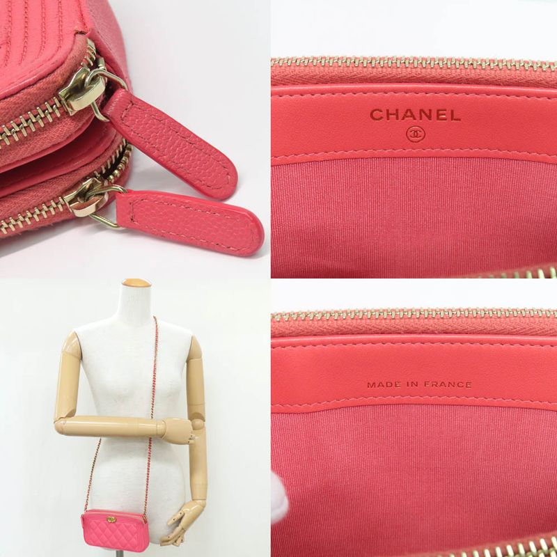 Chanel Boy Chanel Chain Clutch A84069 Wallet Bag Caviar Skin Pink