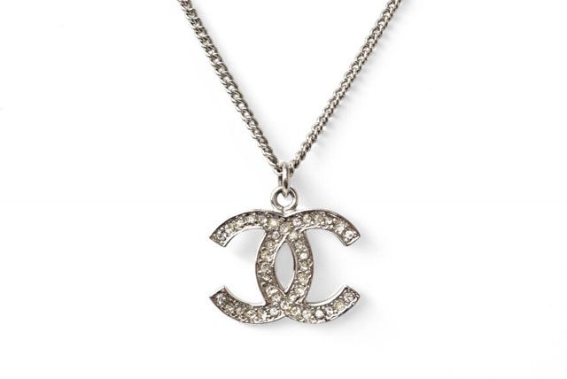 Chanel Necklace Pendant Chanel Coco Rhinestone Silver 07A