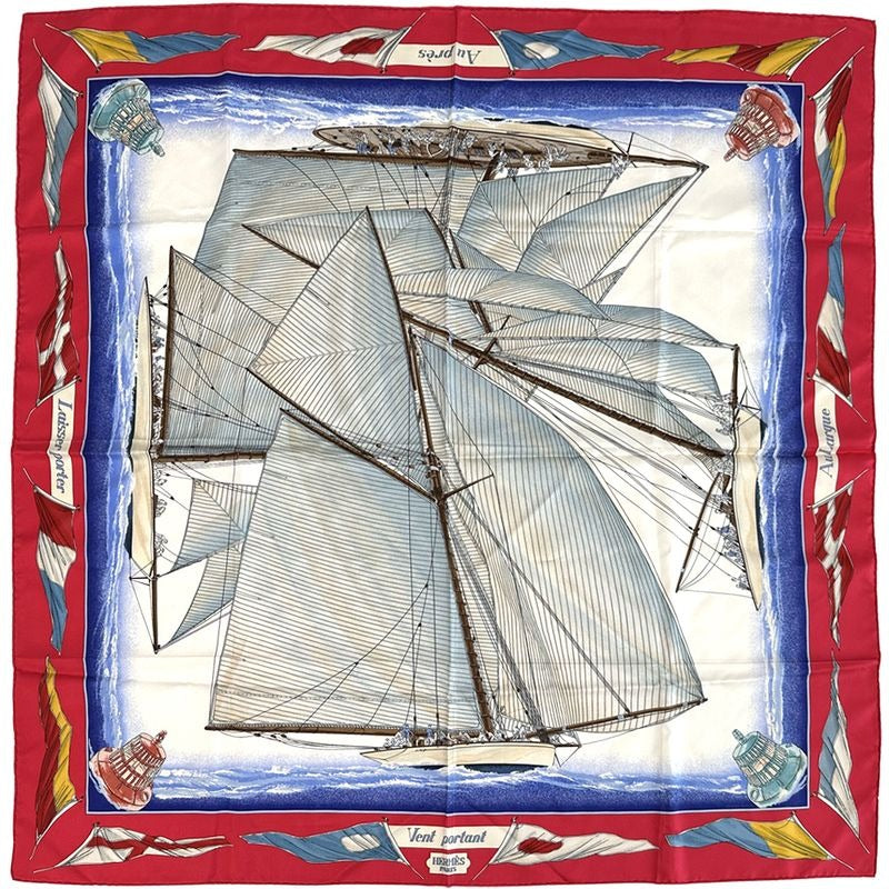 Hermes Scarf Carre 90 Vent Portant Tailwind Silk Red Multicolor