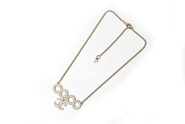 Chanel Necklace Pendant Chanel Coco Mark CC Pearl Motif Gold White