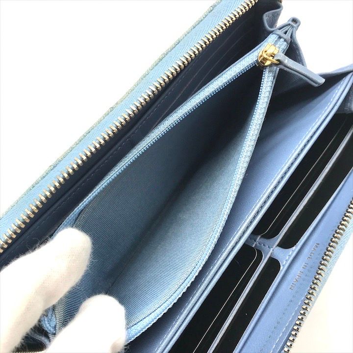 Chanel CC Logo Quilted Denim Zip Around Wallet Blue