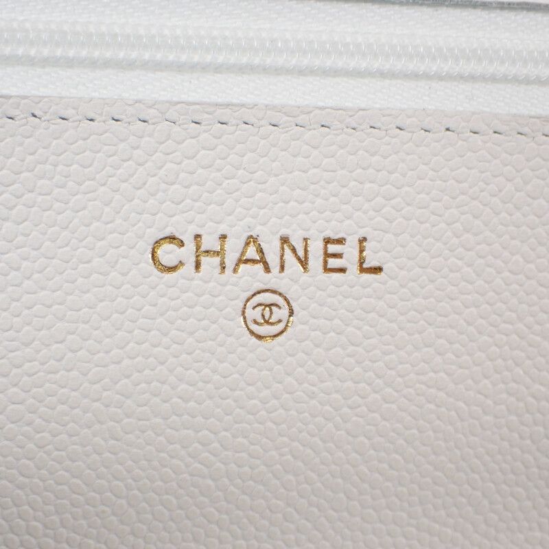 Chanel Classic Chain Wallet Ap0250 Shoulder Bag Caviar Skin White Gold Hardware