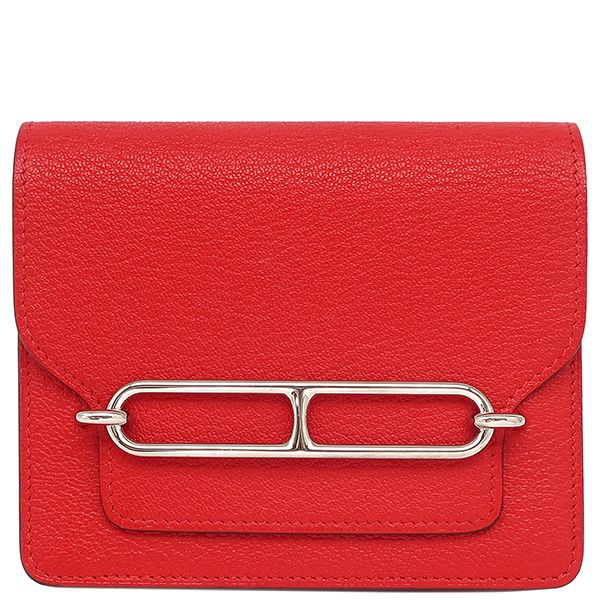 Hermes Bifold Wallet Lauris Luli Slim Chevre Rouge Coup Silver Hardware Red