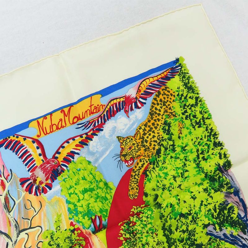Hermes Carre 90 NUBA Mountain Scarf Silk White Multicolor Animal