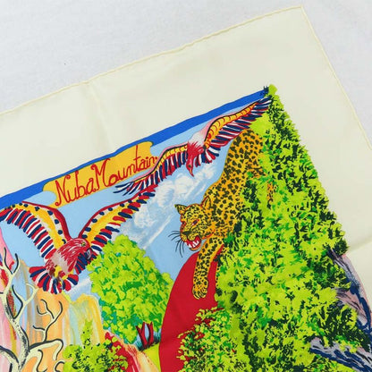 Hermes Carre 90 NUBA Mountain Scarf Silk White Multicolor Animal
