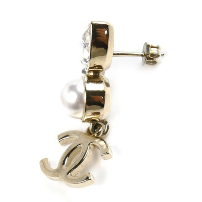 Chanel Metal Faux Pearl Coco Mark Pearl Rhinestone Earrings One Ear Ladies