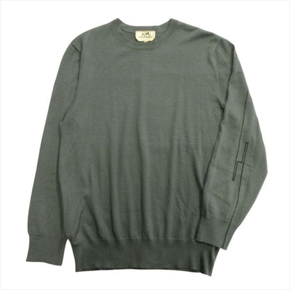 Hermes Cashmere Silk Knit Sweater Crew Neck Line M Green