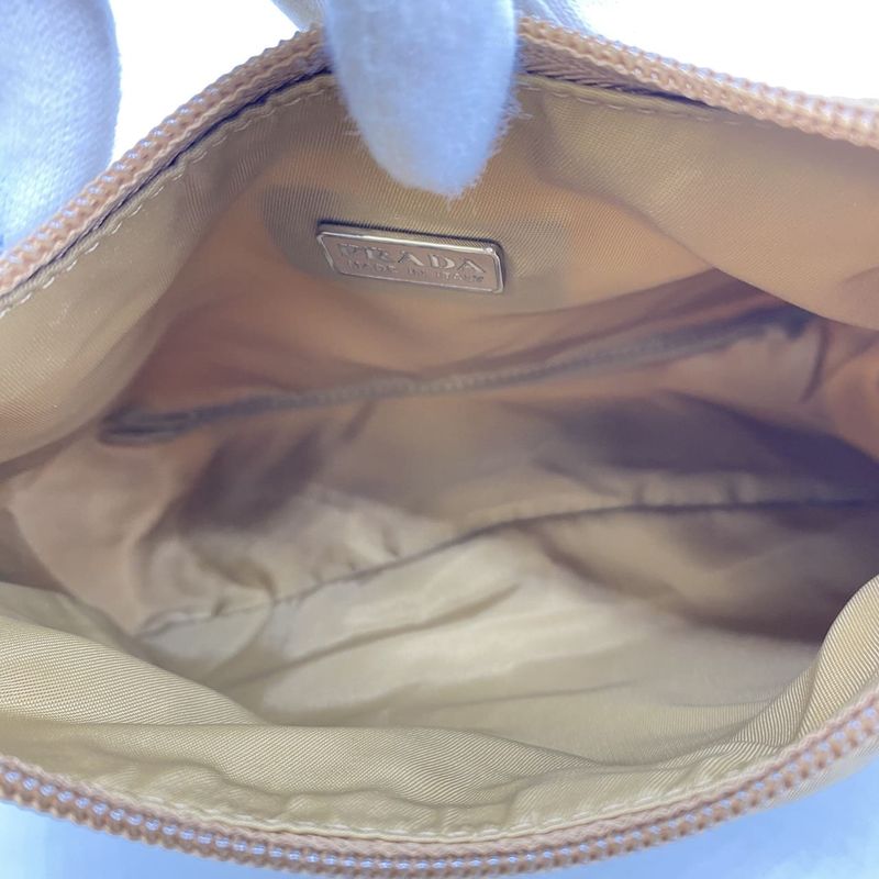 Prada Handbag Accessory Pouch Nylon Beige Ladies Men Vintage Fashion Gift