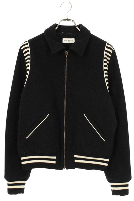 Saint Laurent Paris Teddy 437913 Y180w Striped Leather Trim Stajan Blouson
