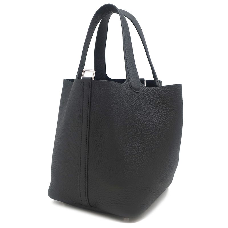 Hermes Handbag Picotin Lock MM Taurillon Clemence Black Silver Hardware Never