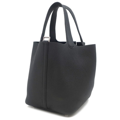 Hermes Handbag Picotin Lock MM Taurillon Clemence Black Silver Hardware Never