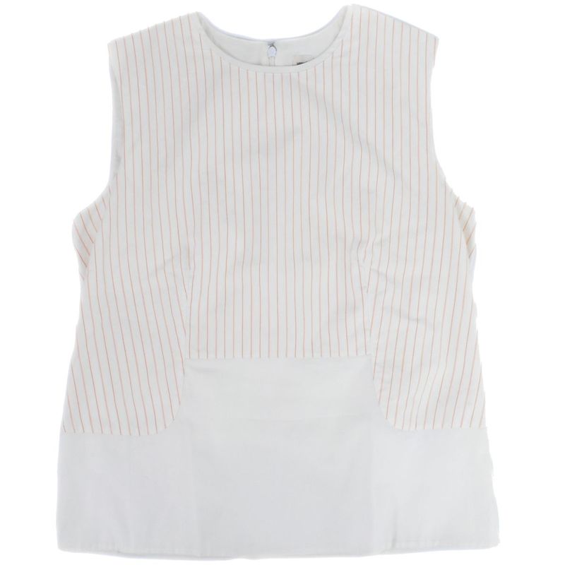 Authentic Hermes Striped Blouse Shirt Sleeveless Top 34 Cotton Ivory Orange
