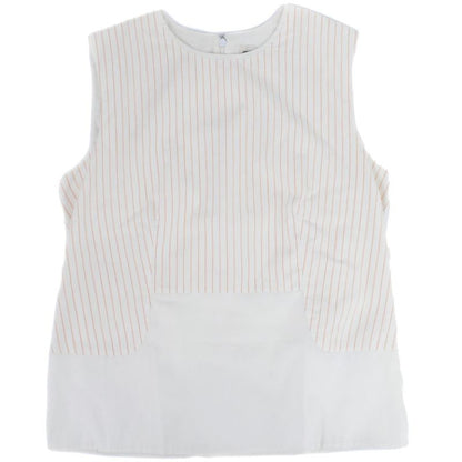 Authentic Hermes Striped Blouse Shirt Sleeveless Top 34 Cotton Ivory Orange