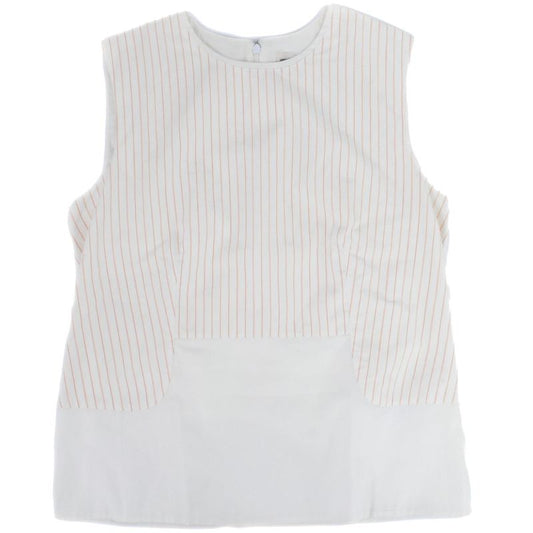 Authentic Hermes Striped Blouse Shirt Sleeveless Top 34 Cotton Ivory Orange
