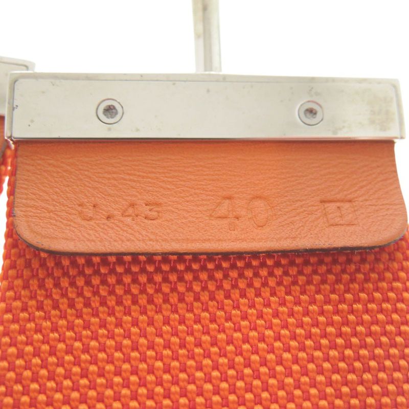 Hermes Hook Belt Waist Belt Nylon Metal Orange Engraved I 0566 Hermes