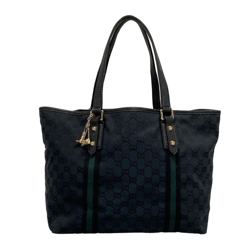 Gucci Tote Bag GG Pattern 139260 Black×navy×dark Green Leather