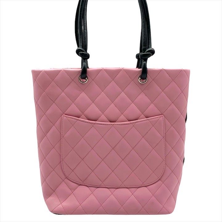 Chanel CC Logo Quilted Lambskin Cambon Hand Tote Pink Purse