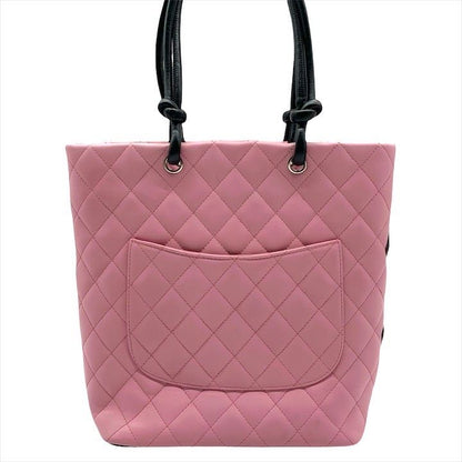 Chanel CC Logo Quilted Lambskin Cambon Hand Tote Pink Purse