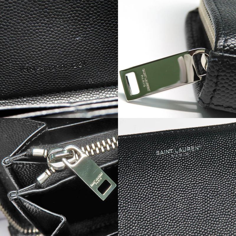 Saint Laurent Full Zip Wallet 534290 Grain Leather Black Silver-hardwar