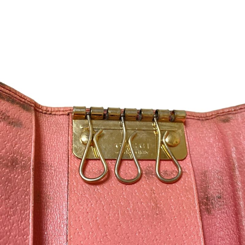 Gucci Key Case GG Pattern 138096 Beige X Dark Brown X Pink 6 Hooks Leather