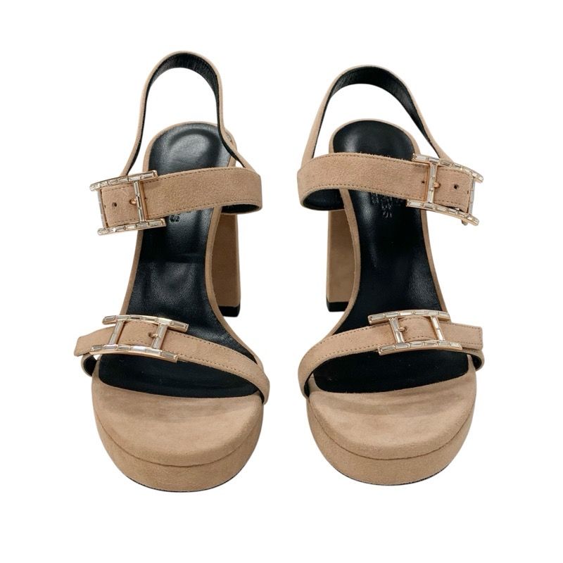 Hermes Sandals Shoes Suede Pink Beige Pink Gold H Buckle Bijou Strap