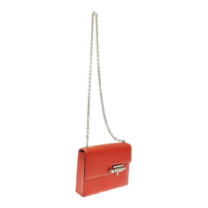 Hermes Leather Silver Hardware Velu Chain Mini Shoulder Bag Red Engraved a