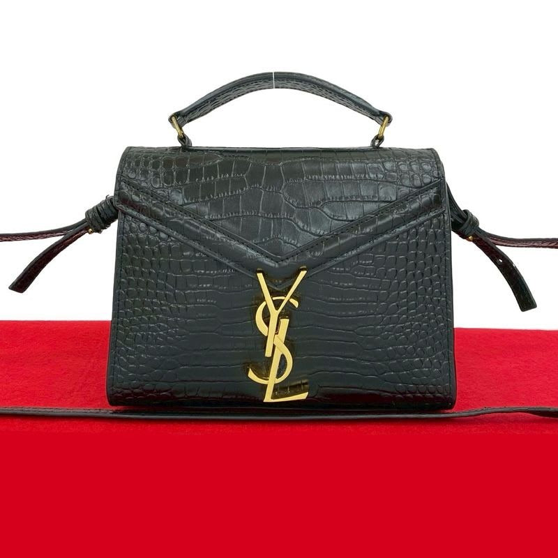 Saint Laurent Paris Cassandra YSL Logo Leather 2-Way Shoulder Bag Handbag Black