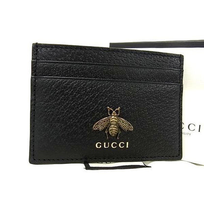 Gucci Leather Bee Card Case Holder Pass Regular Black Au7741