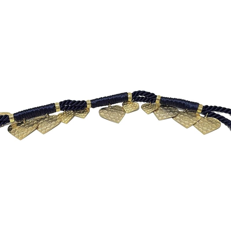 Dior/christian Dior Belt - Dark Navy And Gold Heart/honeycomb/rope Shape