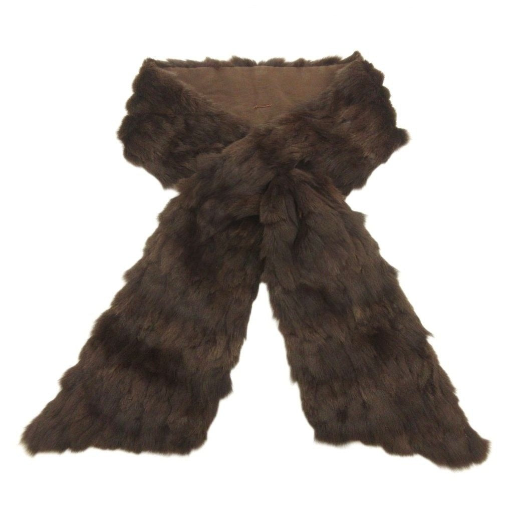 Fendi Tippet Scarf Rabbit Fur Silk Brown