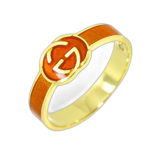 Gucci Interlocking Ring Enamel 18k YG Yellow Gold