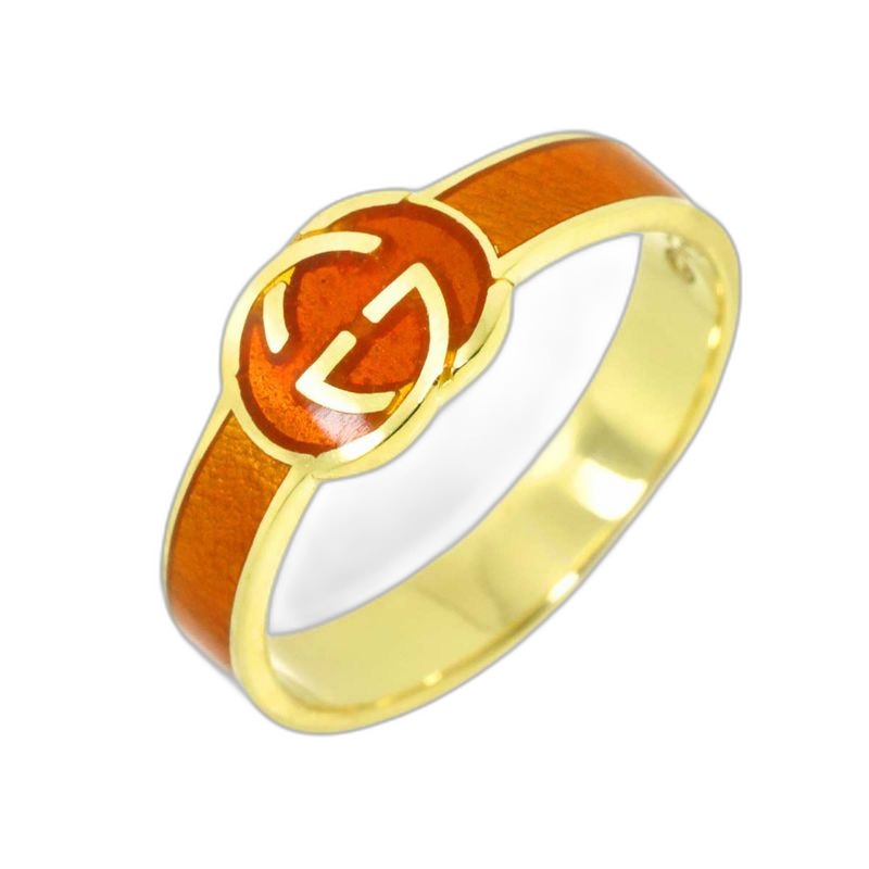 Gucci Interlocking Ring . Enamel 18k YG Yellow Gold