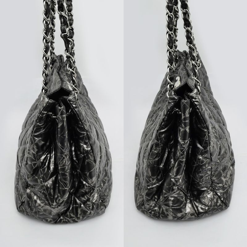 Chanel Nylon Chain Tote Bag Silver Hardware Quilted Women's