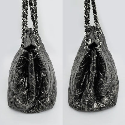 Chanel Nylon Chain Tote Bag Silver Hardware Quilted Women's