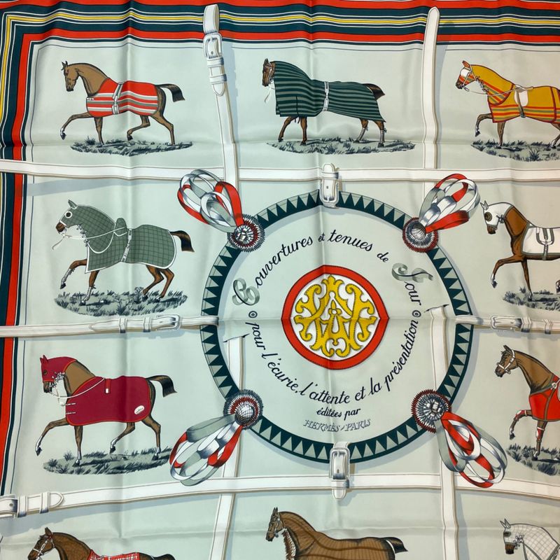 Hermes Carre 90 Couvertures ET Tenues Horsehair Silk Scarf Multicolor