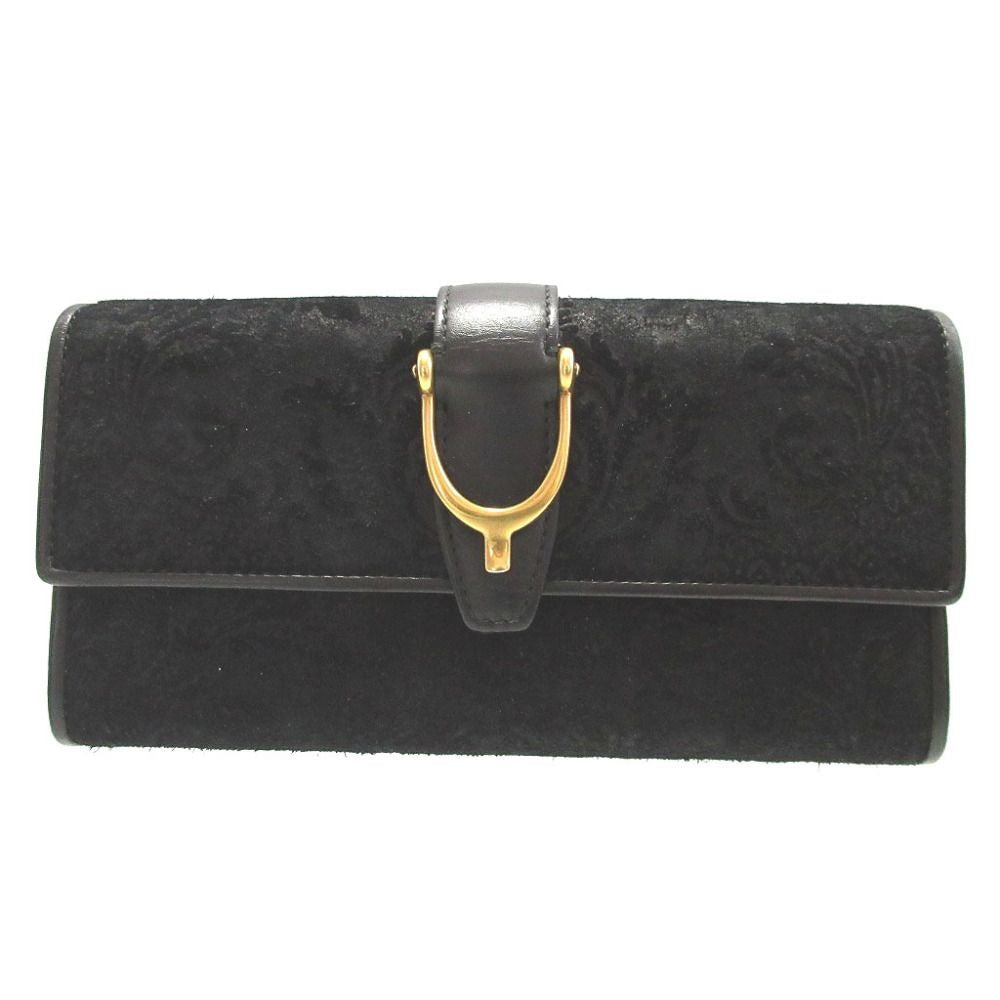 Gucci Soft Stirrup Suede Leather Black Bifold Long Wallet