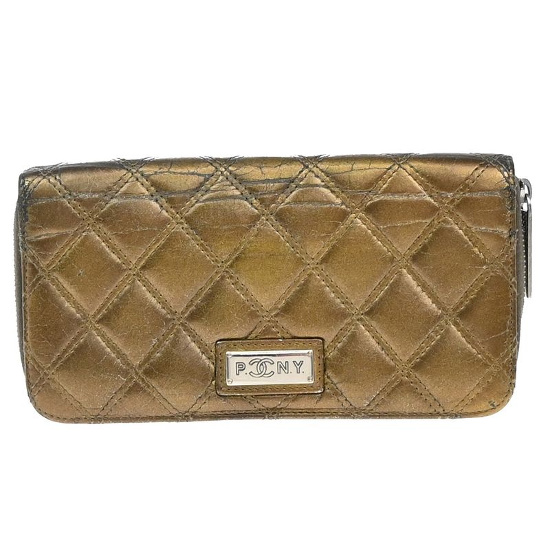 Chanel Matelasse Long Wallet Round Zipper Paris New York Bronze 04kb038