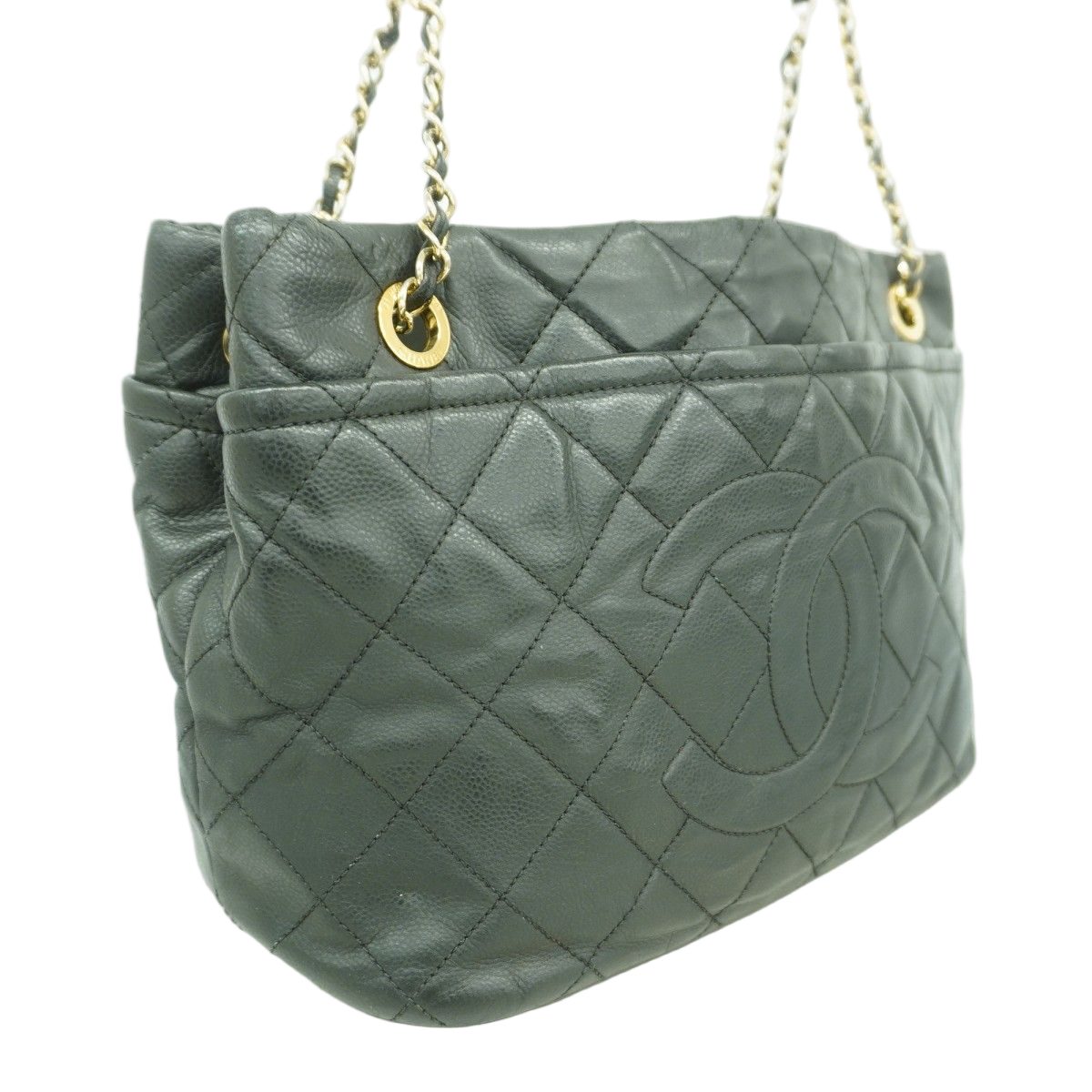 Chanel Chain Tote Quilted Caviar Leather Black Gold — view 2