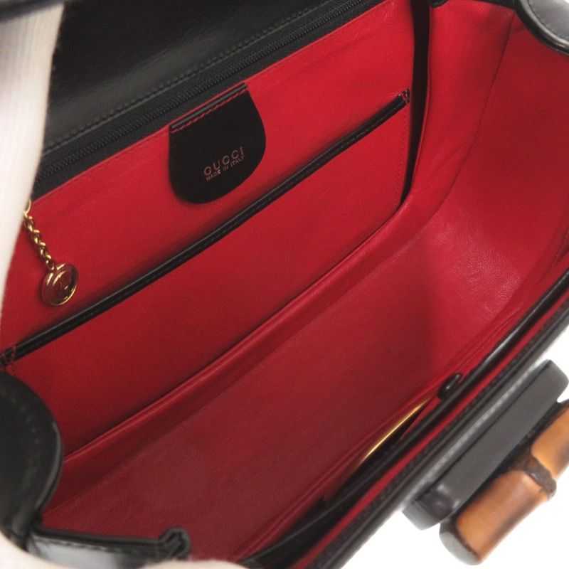 Gucci Bamboo Turnlock Vintage Leather Black Handbag Black 0715 Gucci