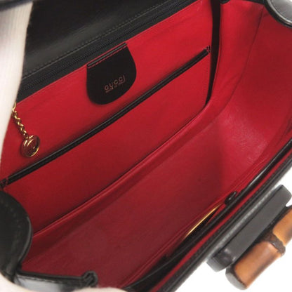 Gucci Bamboo Turnlock Vintage Leather Black Handbag Black 0715 Gucci