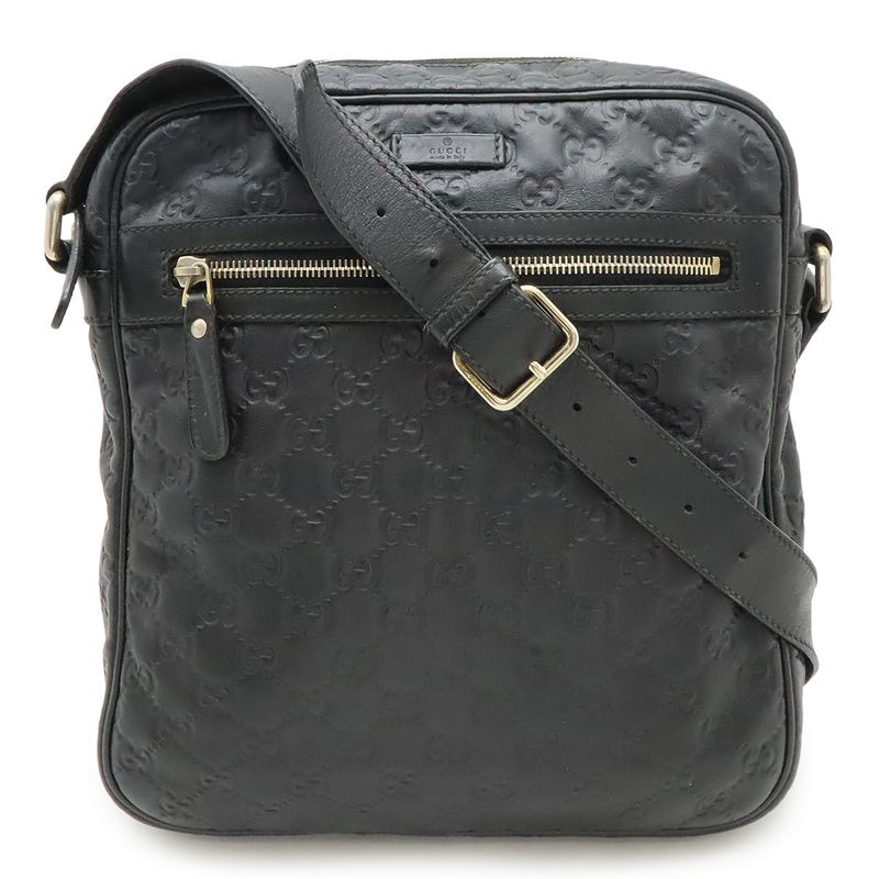 Guccissima Shoulder Bag Crossbody Leather Black Gold Hardware 201448