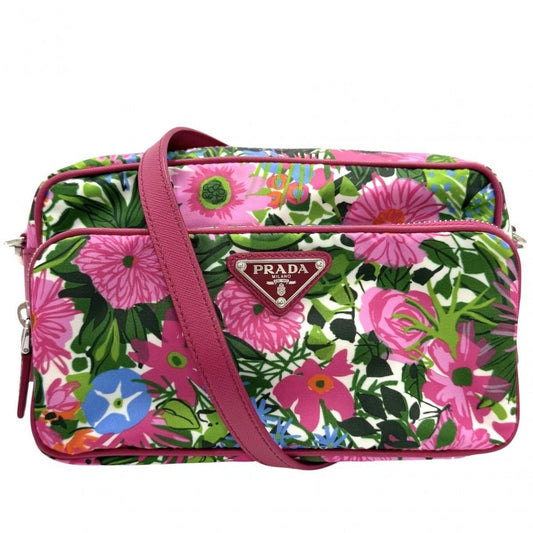Prada Shoulder Bag Pochette Triangle Logo Floral Pattern Flower