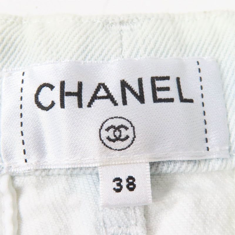 CHANEL P64118v60184 100% Cotton Coco Button Denim Pants Indigo 38 Made In Italy
