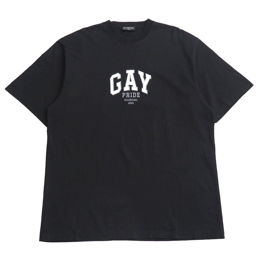 Balenciaga Gay Pride Short Sleeve T-Shirt S Logo Embroidery Crew Black Gray White