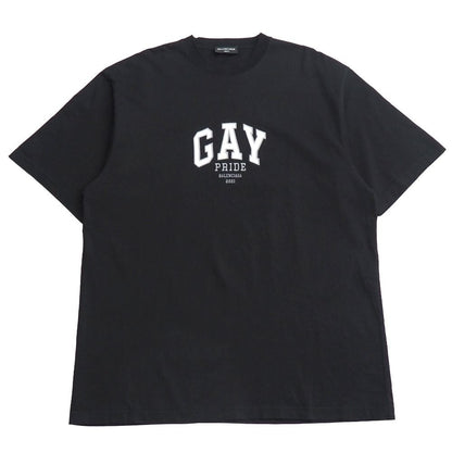Balenciaga Gay Pride Short Sleeve T-Shirt S Logo Embroidery Crew Black Gray White