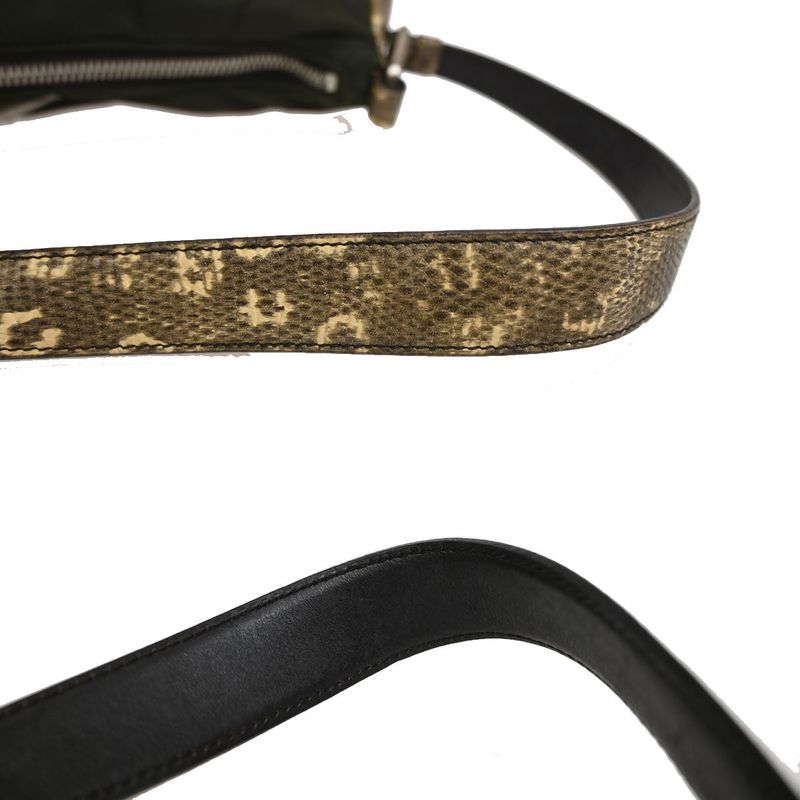 Prada Hand Shoulder Bag Khaki Nylon Leather 67bs306