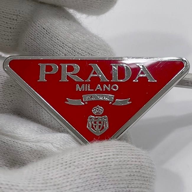 Prada Hairpin Red Silver 1if051 Unused Metal