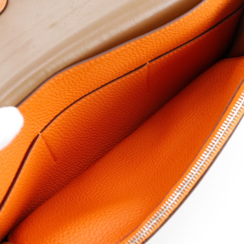 Hermes Dogon Bi-color Togo Brown/orange □M Unisex Long Wallet