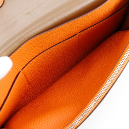 Hermes Dogon Bi-color Togo Brown/orange □M Unisex Long Wallet